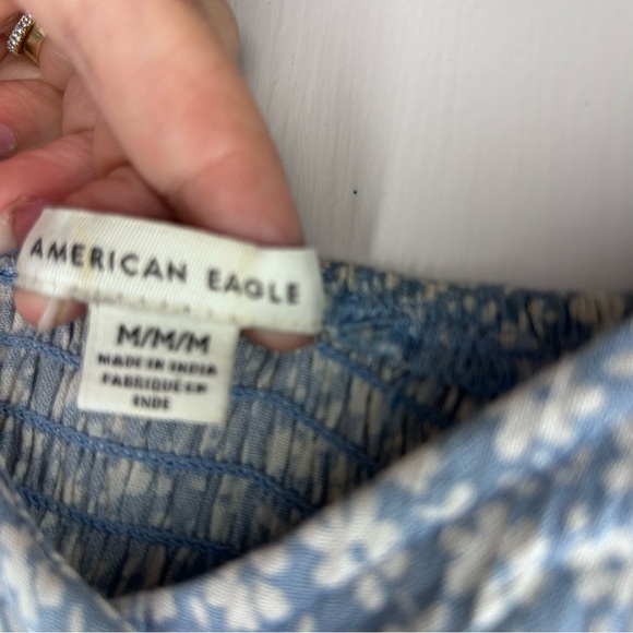 American Eagle Blue Floral Puff Sleeve Button Front Dress | Size M - Picture 6 of 7